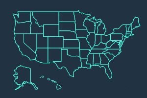 A map outlining the states of the United States