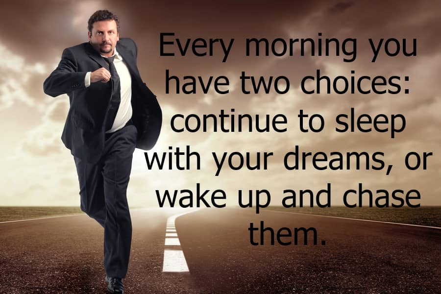 Motivational quote with man running